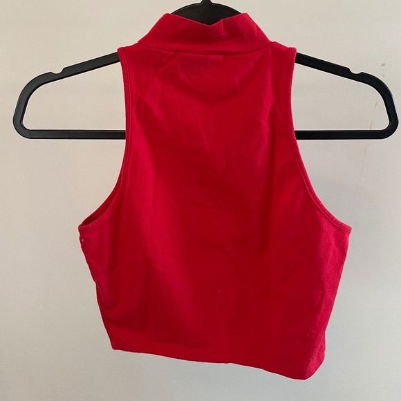 Topshop Zip-Up Mockneck Red Cropped Tank - Picture 2 of 3